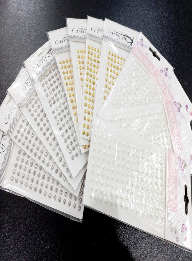 Gifting Square GS 12 Sheets Pearl White,Golden and Silver Crystal Stone Beads Stickers for Art N Craft - Image 5